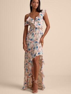 Lulus | Dresses | Nwt Lulus Blissful Blossoms Blush Pink Sequin Backless Maxi Dress Size Large